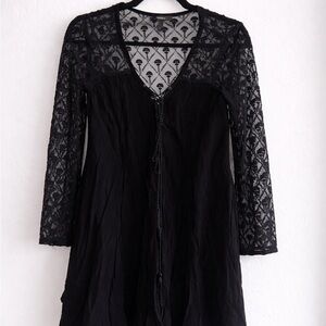 Forever 21 Black Lace-Detail Tie-Front Sleep Tunic